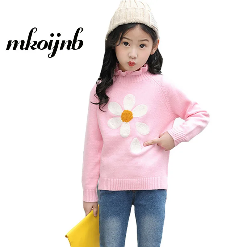 

2018 Fashion Girls Sweaters Flower Knitted Thickening For Girls Clothes Teenages Cute Autumn Winter Sweater3 5 7 9 11 12 Years