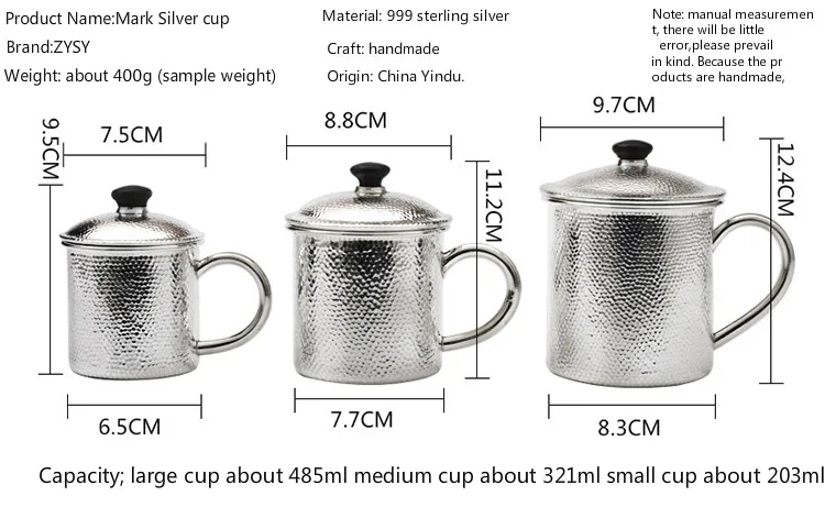  S999 sterling silver tea cup coffee cup household kitchen accessories utility cup - 1000008376333