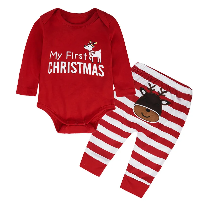 (4 шт./лот) одежда на Рождество для малышей для новорожденных мальчиков и девочек комбинезон с длинными рукавами штаны в полоску спортивный
