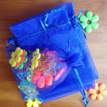 1000 шт 9*12 см ярко-синяя Органза Подарочная сумка Стенд для ювелирных украшений Сумки на шнурке сумка для браслетов/ожерелья Мини сумка из пряжи