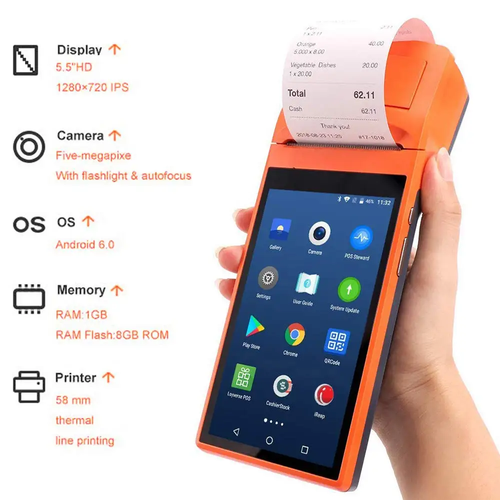 

IPDA020 Android 5.1 OS Portable Pos thermal printer NFC reader wireless bluetooth wifi Android Rugged PDA 3G Food Distribution