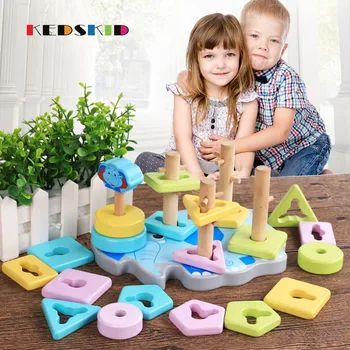 

Elephant recognize color shape geometry matching fight inserted wooden toys kids puzzle educational toys