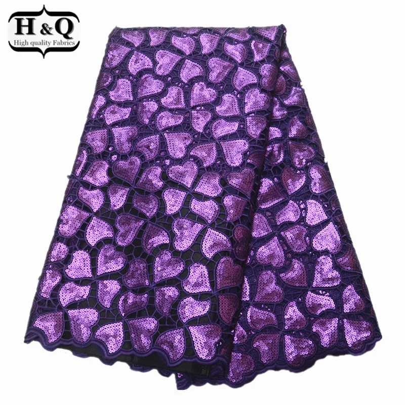 

H&Q African organza lace fabric Popular embroidery lace fabric African hollow design style with sequins 5 yard/pcs for dresses