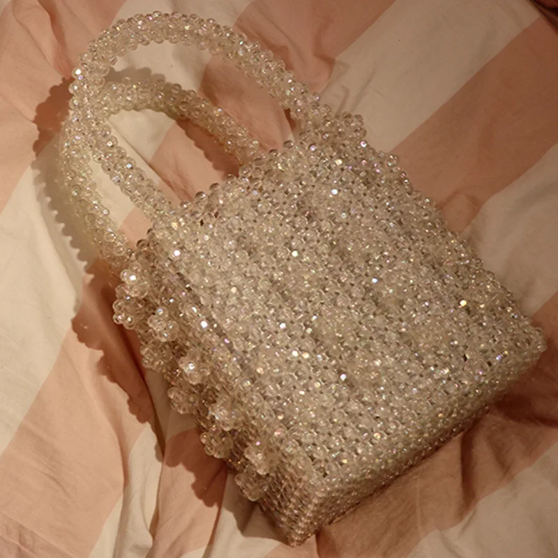 Фото Хрустальная дамская сумочка для ужина нишевая искусственная плетеная Тяжелая