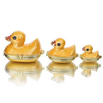 

H&D Family Duck Trinket Box Gift For Women Fine Pewter Boxes Jeweled Small Box with Crystal Jewelry Holder Organizer Wedding