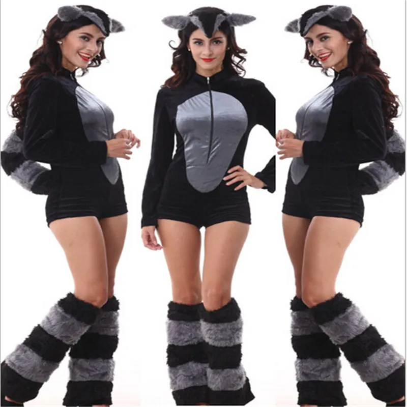 2016New high quality Animal Costume Footed Adult Furry With Tail Fur Cosplay Costume Sexy black