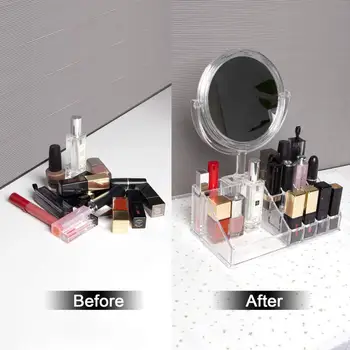 

Single layer Jewelry Clear Lipstick Storage Box Acrilic Transparent Acrylic Make Up Cosmetic Makeup Organizer With Mirror