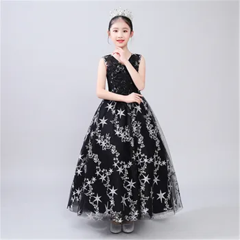 

2019 Fancy Flower Girl Long Gown For Princess Party Dress Children Formal Clothes Kids Dresses For Girls Host Evening Dress D36