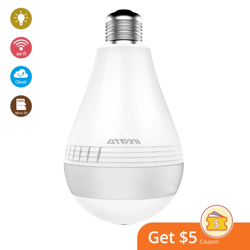 

Wifi 360 Home Security ip camera cctv Panoramic Bulb 1080p Video Surveillance Fisheye Full Color Night Vision Two Way Audio iCse