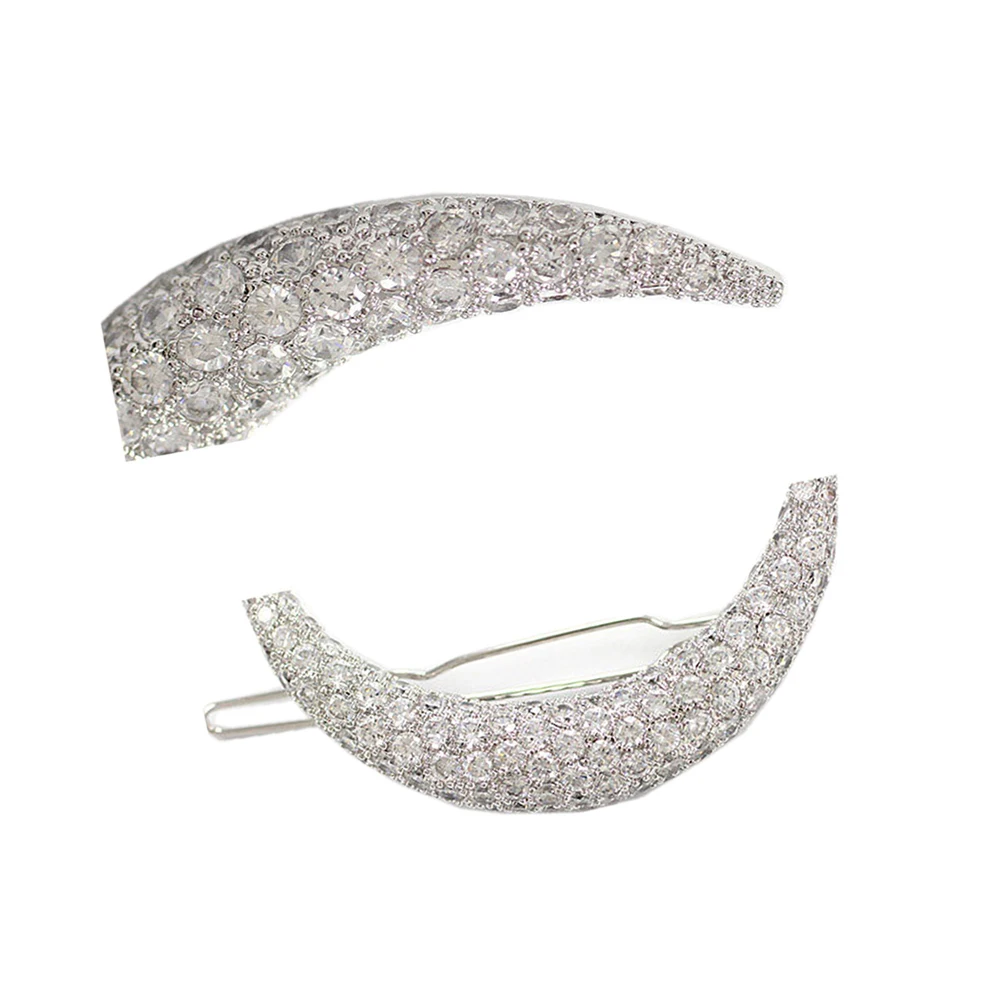 

Women's Girls Rhinestone Decor Moon Hair Clip Hairpin Headwear (Silver) D30