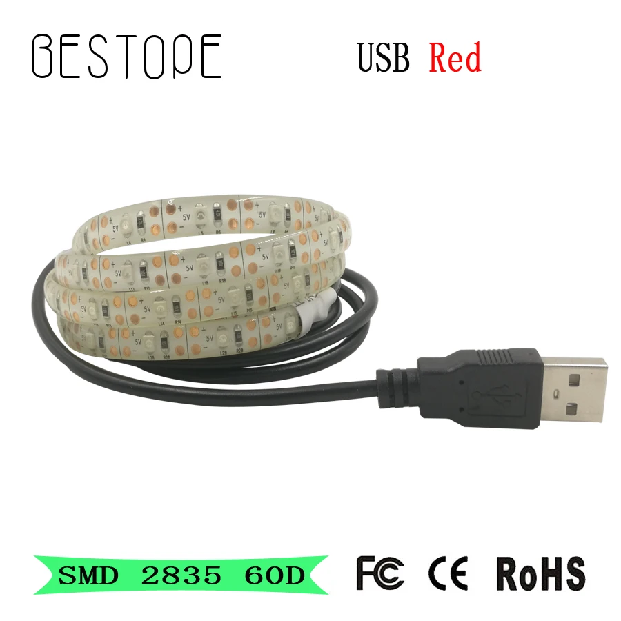 

5V USB Cable LED strip light lamp SMD3528 1m Red/yellow/blue/green Christmas Flexible led Stripe Lights TV Background Lighting