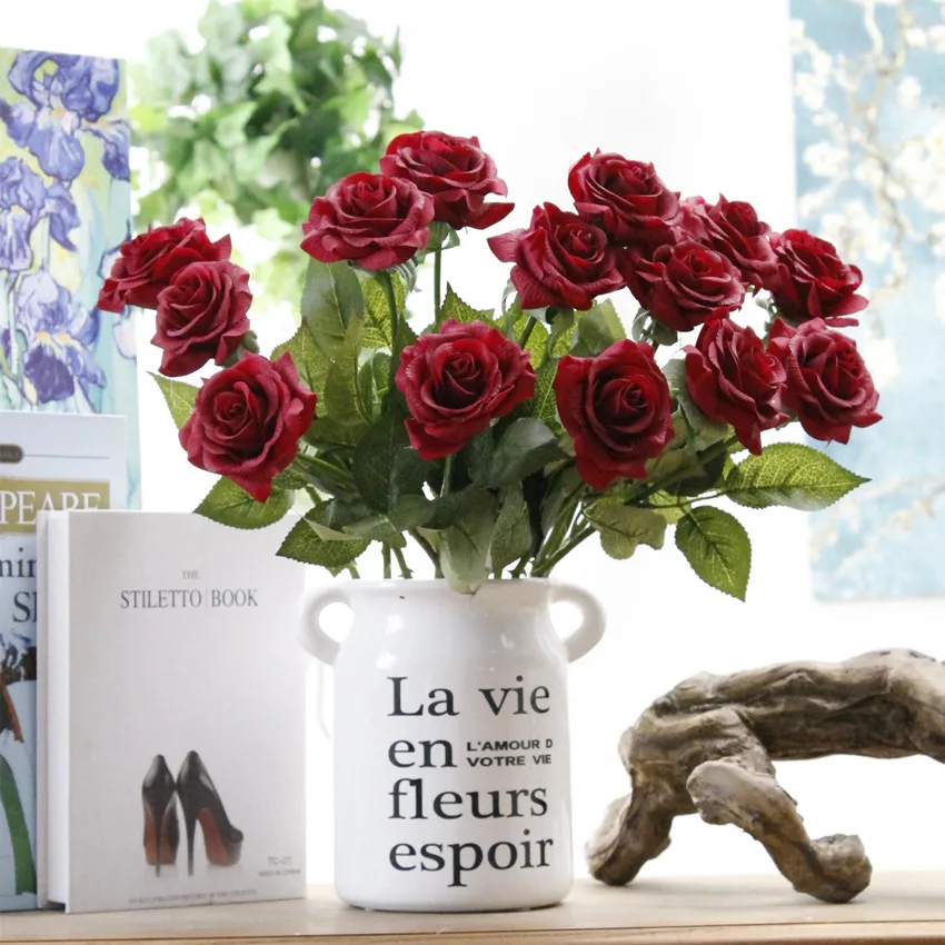 Rose Artificial Flower Bouquet wedding flowers silk peony home party decor  (35)