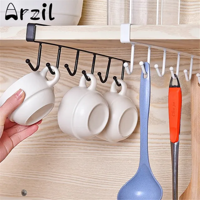 Kitchen Cabinet Under Shelf 6 Hooks Cup Holder Iron Hanging Storage Kitchen Cabinet Under Shelf 6 Hooks Cup Holder Iron Hanging Storage Rack Gl Mug Mokken Organiser