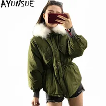 AYUNSUE/модное женское зимнее пальто, женская теплая куртка на утином пуху с меховым воротником и капюшоном, женские пальто, тонкие парки, Casacos WXF336