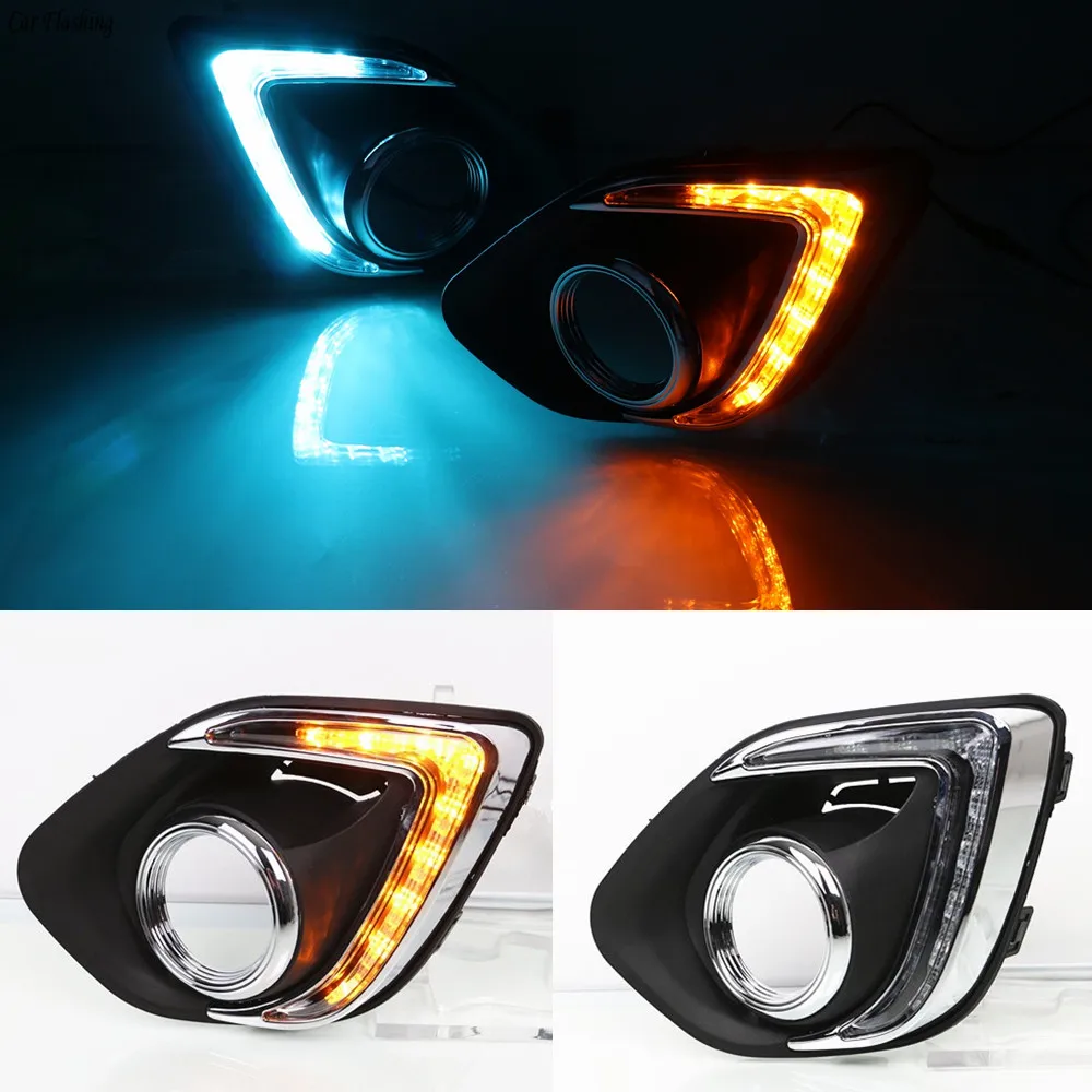 

Car Flashing 1 Set 12V ABS LED DRL Daytime Running Light Daylight With Yellow Turn Signal Lamp DRL For Mitsubishi ASX 2013-2014