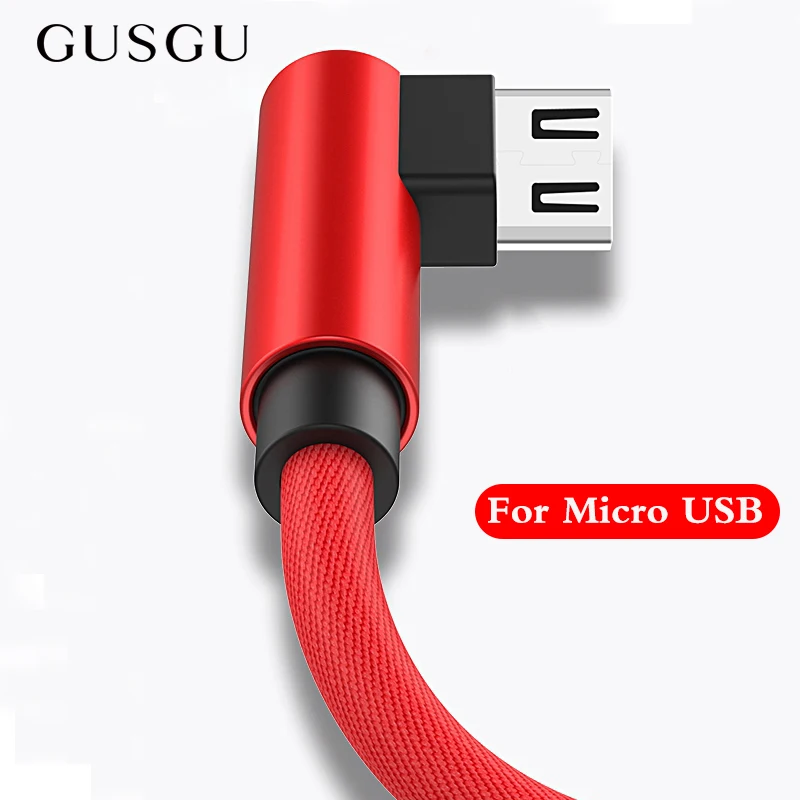

GUSGU 90 Degree Fast Charging Micro USB Cable Charge Data Cord Microusb Cable for Xiaomi Redmi Note 5 Samsung Huawei Phone Cable