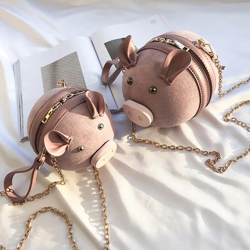 HOCODO, милые женские сумки-мессенджеры в форме свиньи, дамская сумочка, матовая поверхность, маленькая круглая сумка, кошелек для телефона, на цепочке, сумки через плечо из искусственной кожи - Цвет: Pink-S