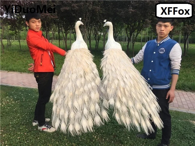 

a pair of big real life peacock models foam&feather simulation white beautiful peacock bird gift about 150cm xf0323