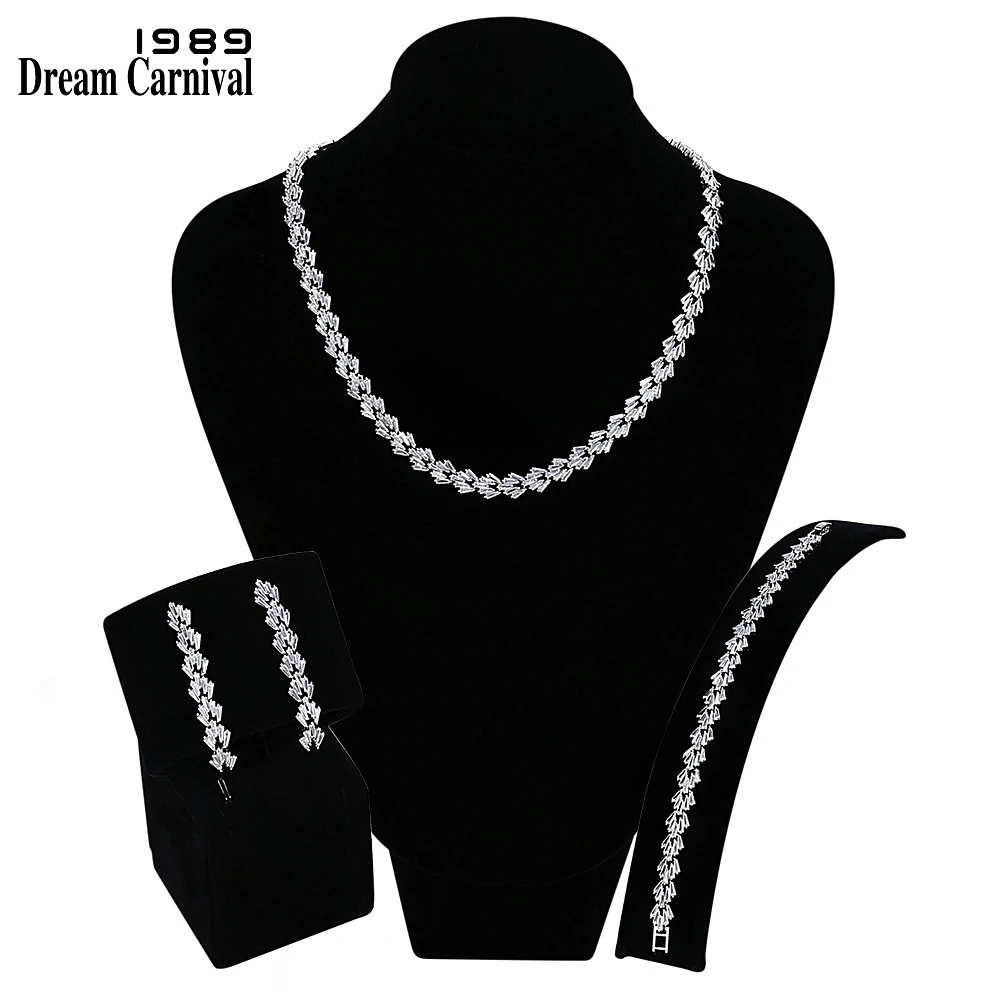 

DreamCarnival 1989 African Dress Wedding Jewelry Women Square White Cubic Zirconia Cristal Set Parure Bijoux or Dubai SN05429