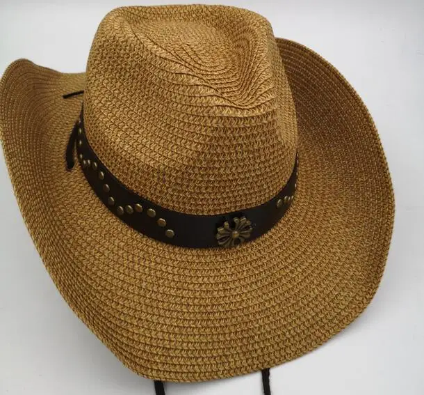 Ковбойская шляпа для мужчин Западная джазовая шляпа с голова быка с широкими полями Западная Соломенная пляжная Солнцезащитная шляпа - Цвет: coffee
