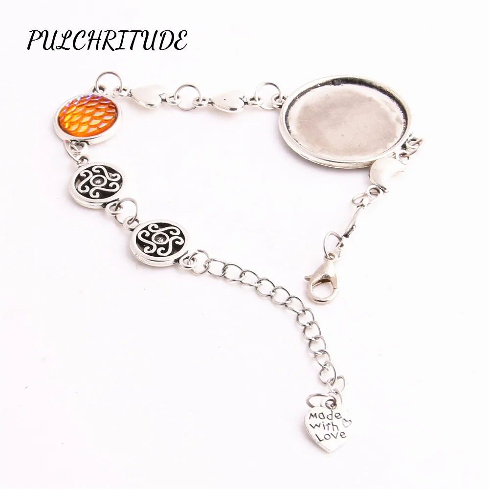 Pulchritude металлический сплав серебра 3 шт. рыбьей чешуи Камея DIY руку браслет Fit Круглый 25 мм кабошон База Moon Star шарм DIY c1548