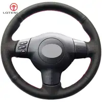 LQTENLEO Black Genuine Leather DIY Hand-stitched Car Steering Wheel Cover for Toyota Corolla 2004-2006