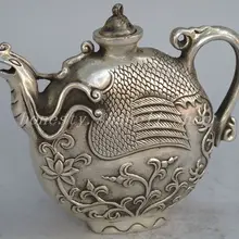 Изысканный Древний китайский Тибетский Серебряный Феникс чайник-скульптура