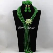 Модные Африканские свадебные хрустальные бусины нигерийский костюм комплект ювелирных изделий зеленые свадебные ожерелья фуксия AIJ731
