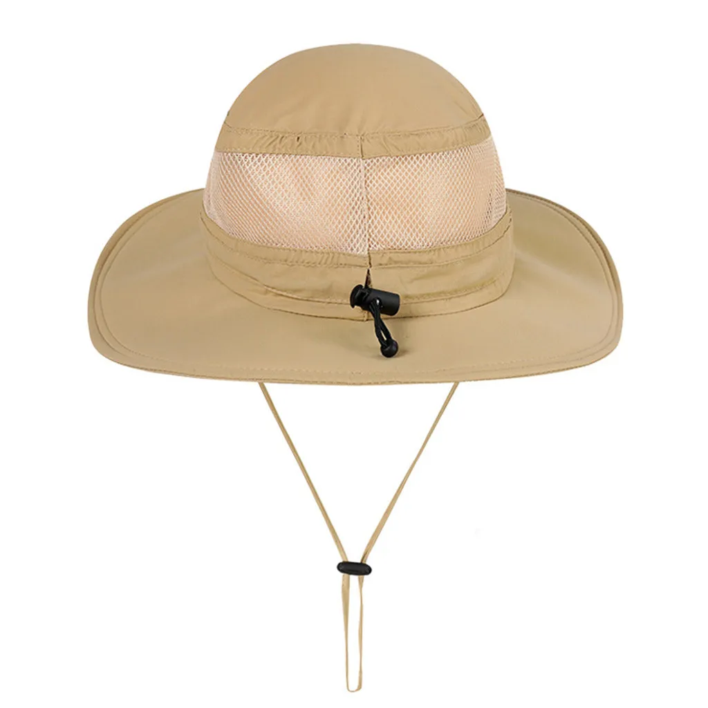 Unisex Sun Hat Fishing Boonie Cap Wide Brim Safari Hat Adjustable Drawstring Hats