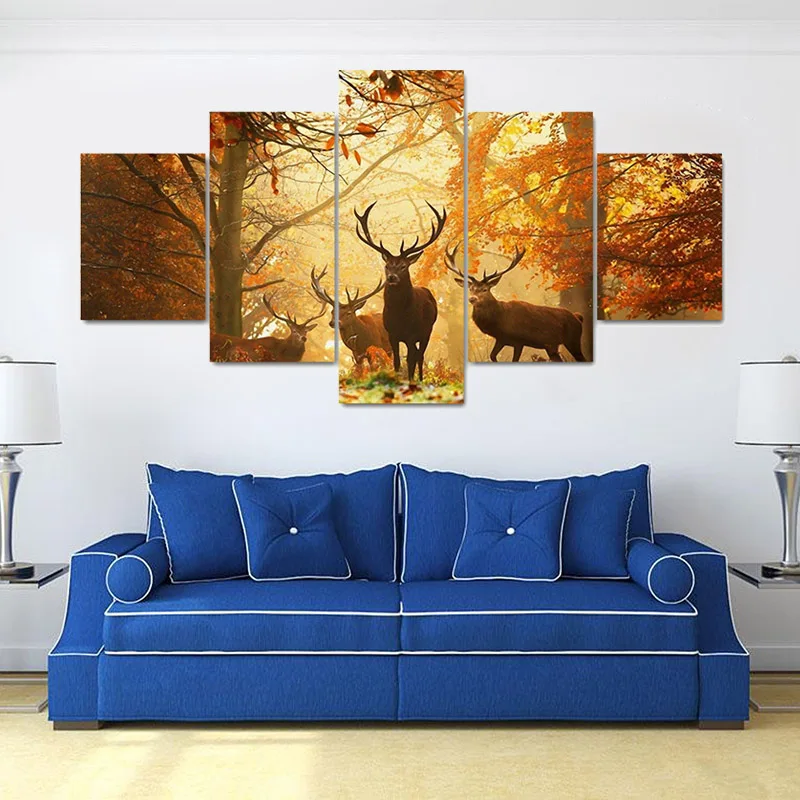 

5 Pcs/Set Frameless Wall Art Canvas Painting Deer Pattern Home Decor Artwork for Living Room Bedroom 2018ing
