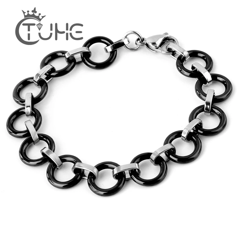 Hot 20CM Black Circle Charm náramky Nerezová ocelová pražská přezka CERAMIC BRACELET Módní šperky Unikátní design pro ženy