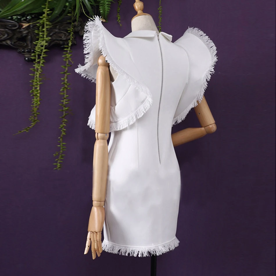 Летнее женское белое вечернее платье знаменитостей vestidos Verano, сексуальное черное мини облегающее Клубное платье без рукавов с оборками и бахромой