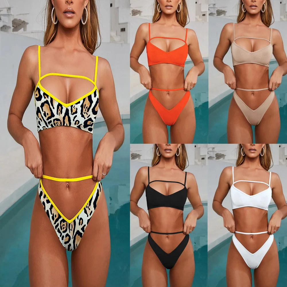 

FDBRO 2019 Bathing Suit Leopard Yellow Swimsuit Female Bathers String Sexy Push Up Swimwear Summer Swim V Bottom Thong Bikinis