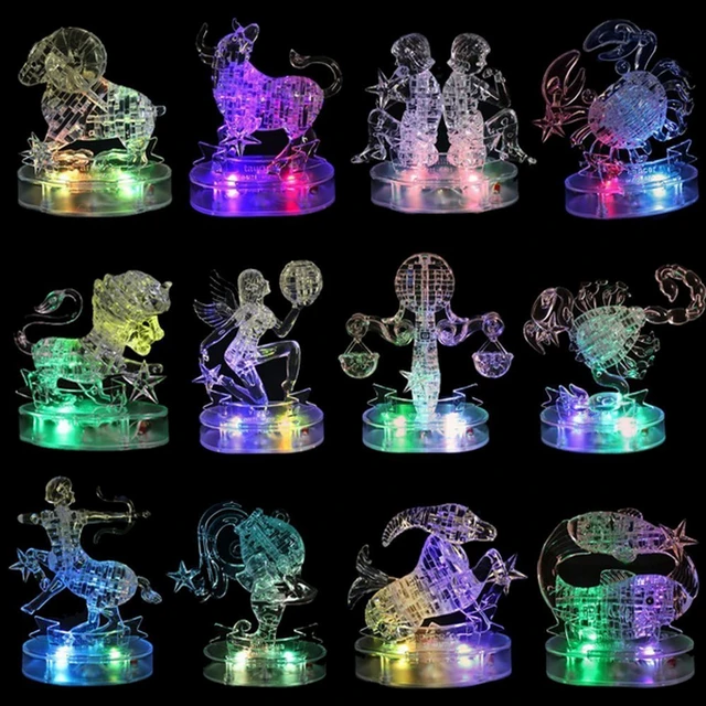 3D Crystal Puzzle 12 Constellation Horoscope Puzzle Jigsaw with LED
