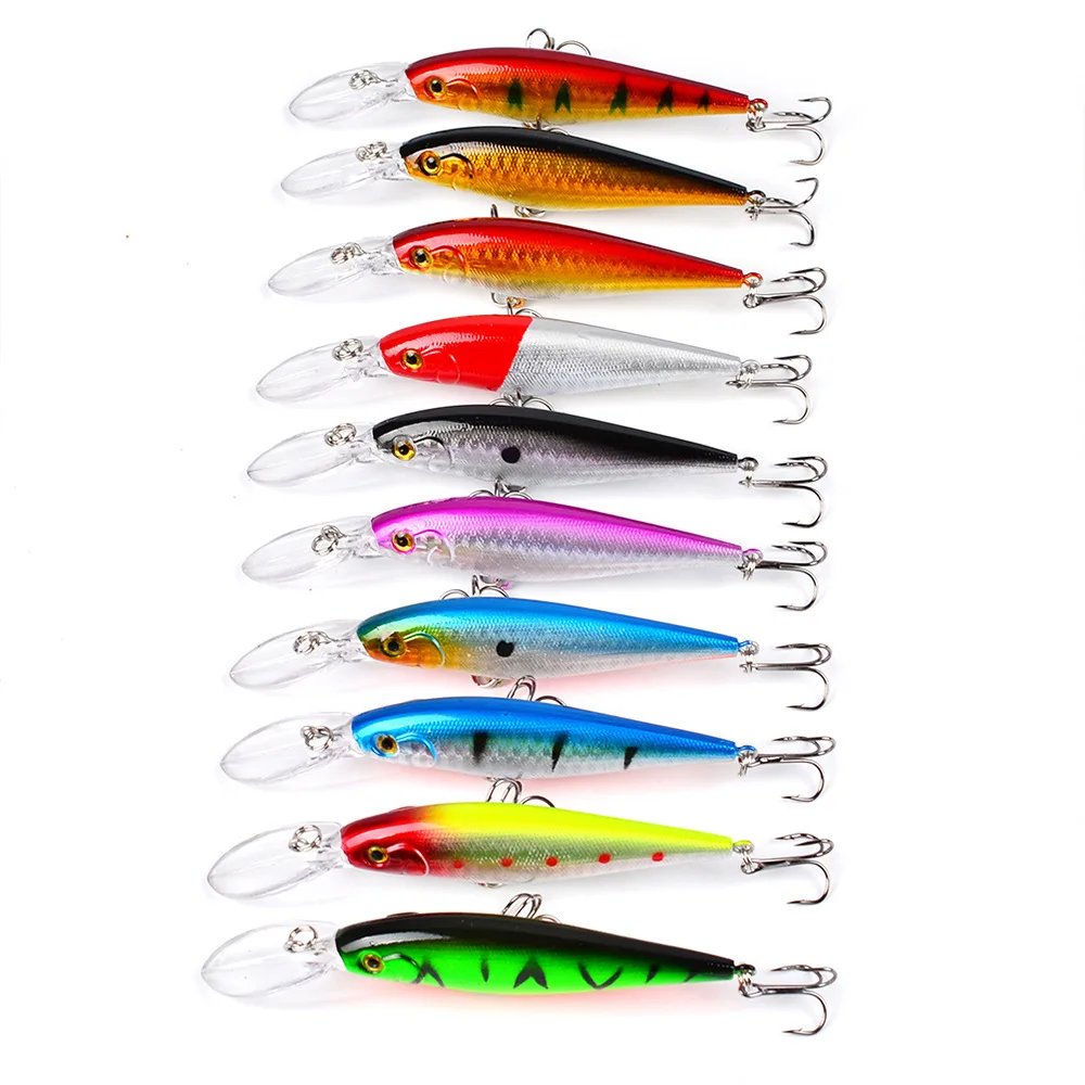 

10pcs Artificial Minnow Hard Bait Fishing Lures 115mm/10.5g Trolling Wobbler Crankbait 3D Eyes Plastic Floating Artificial Bait