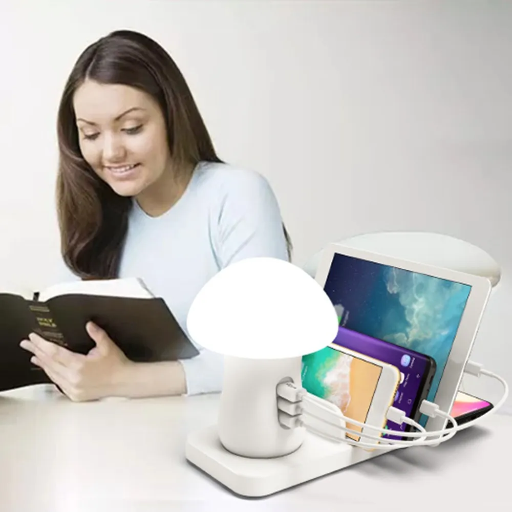 

Mushroom LED Light Multi Port USB Mobile Phone Charger LED Light Lamp Charging Station Dock Stand Fast Charger For Huawei Xiaomi