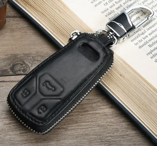 

Genuine Leather Car Key Case For 2016 Audi Q7 Key Holder Bags With Key Rings