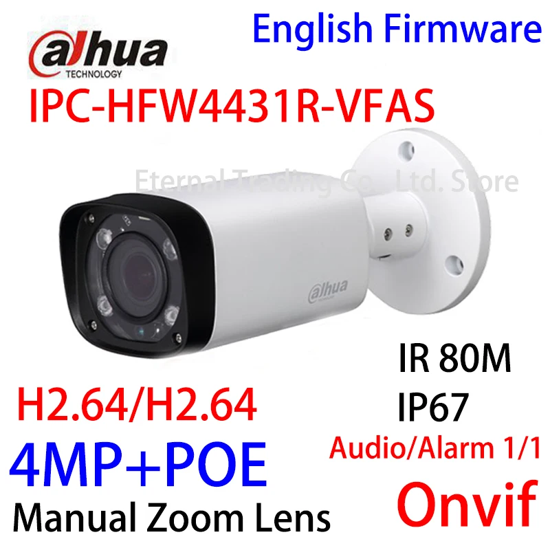 

Dahua 4Mp IPC-HFW4431R-VFAS IP camera 2.8-12mm Manual zoom lens support POE Alarm/Audio 1/1 channel In/Out bullet camera