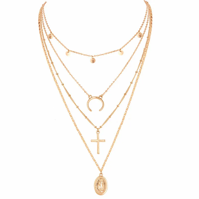 Ожерелье женское винтажное золотой крест полукруглая Подвеска Ожерелье многослойное ожерелье богемные ювелирные изделия ожерелье A808