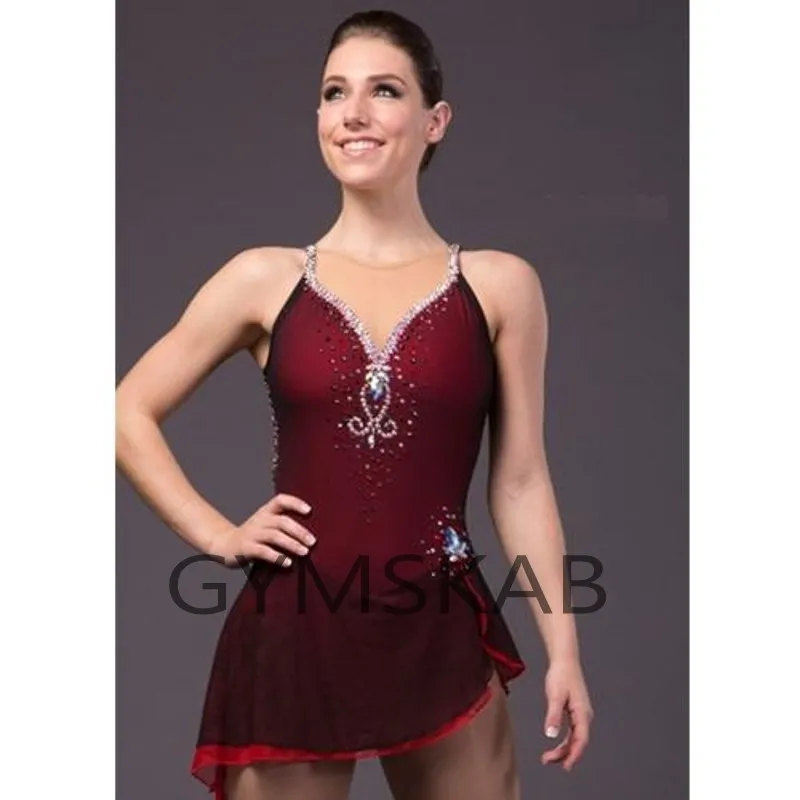 

2018 Sexy Figure Skating Dress Women's Girl's Customized Ice Skating Dress Sleeveless Gymnastics Costume 8852