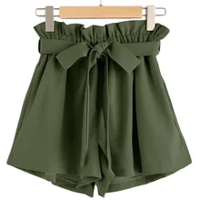 Новые женские Мини шорты сплошной цвет оборки с ремешками на талии повседневные пляжные шорты для лета