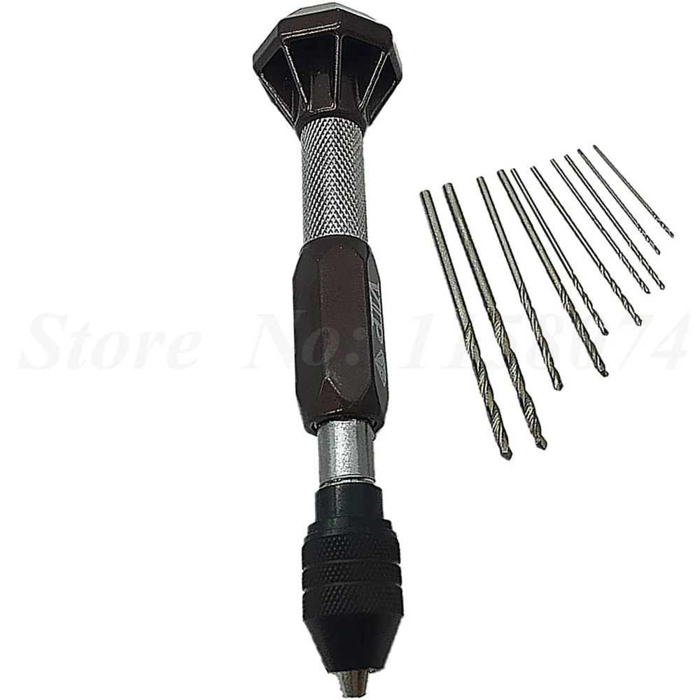Hss Micro Mini Twsit Drill Bit 0.6mm-2mm w Manual Hand Drill Chuck Multi