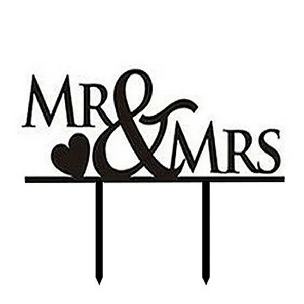 

1pcs Love Mr Mrs Cake Topper Wedding Party Event Pastry Decorating Romatic Double Heart Style Wooden Stand Toppers (Black)