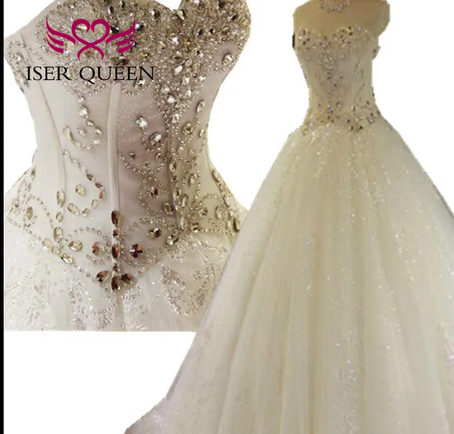 

Luxury Crstal Wedding Dress 2019 New Plus Size Bright Lace Tulle Wedding Gowns China Arab Mariage White Bride Dress WX0135
