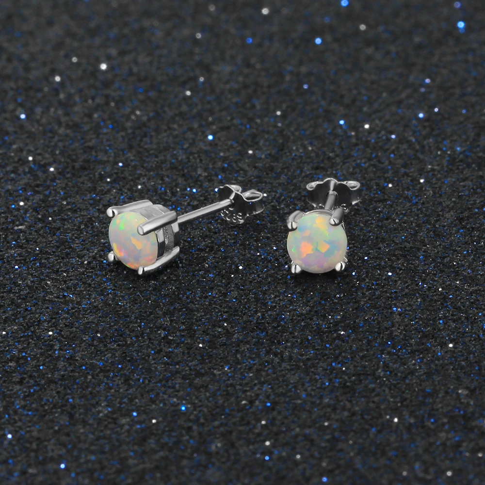 Classic Opal Earrings for Women 925 Sterling Silver Stud Earrings Round Small Earrings Christmas Gift