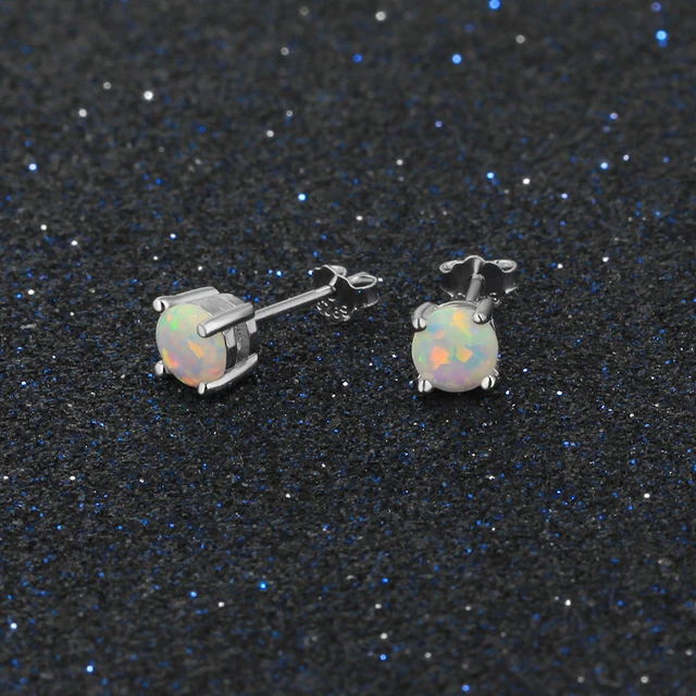 Classic Opal Earrings for Women 925 Sterling Silver Stud Earrings Round Small Earrings Christmas Gift 4