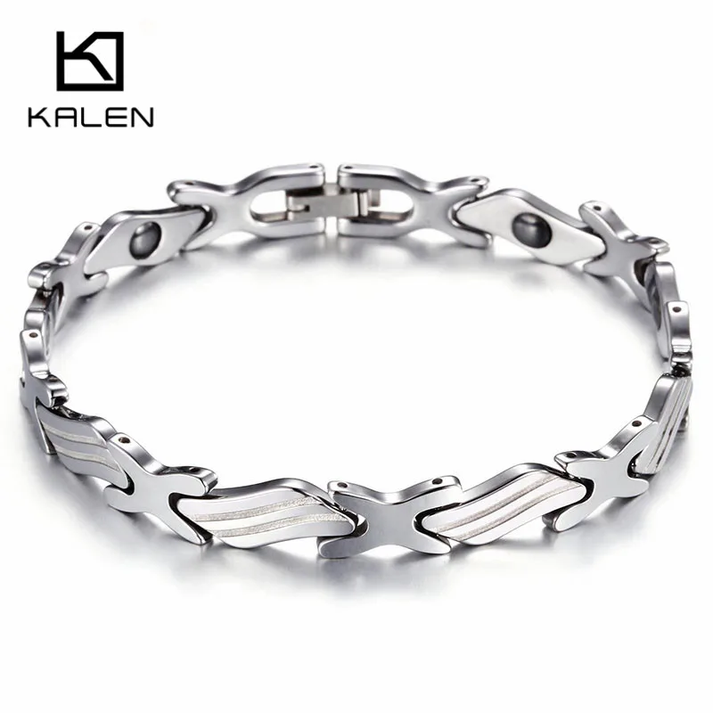 

Kalen Men's Personalised Tungsten Steel 21cm Long Bracelet Health Care Hologram Energy Bracelet Fashion Link Chain Jewelry 2017