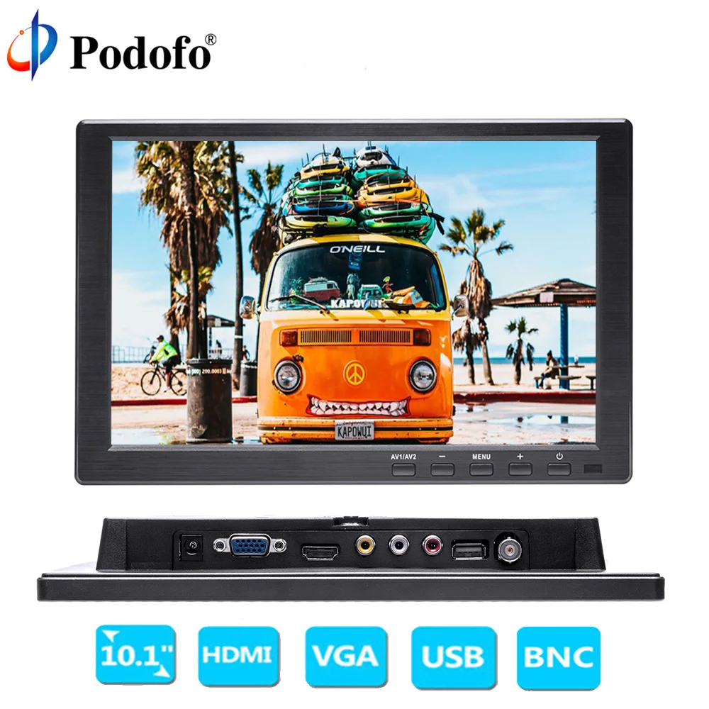 

Podofo 10.1" LCD HD Monitor Mini TV & Computer Display Color Screen 2 Channel Video Input Security Monitor With Speaker VGA HDMI