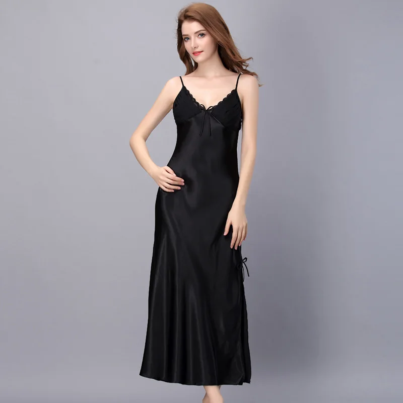 1947 летняя сексуальная ночная рубашка, Женская Длинная атласная ночная рубашка, кружевное лоскутное платье с регулируемыми бретельками, сексуальное платье для сна, домашняя одежда