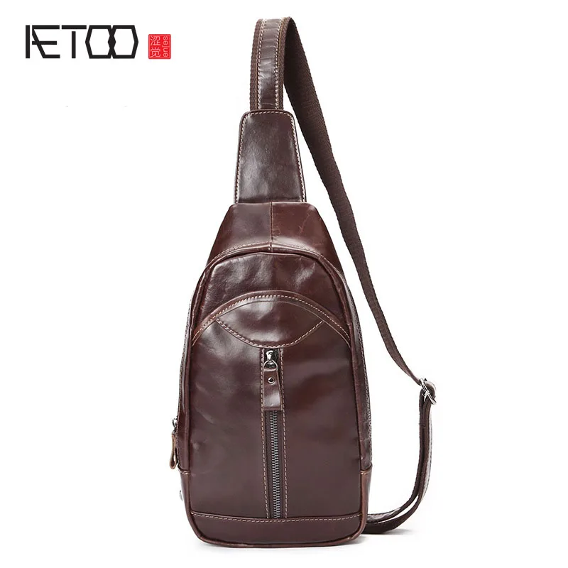 

AETOO Spring and summer new leather chest bag men leisure first layer of oil wax leather Messenger bag retro men bag